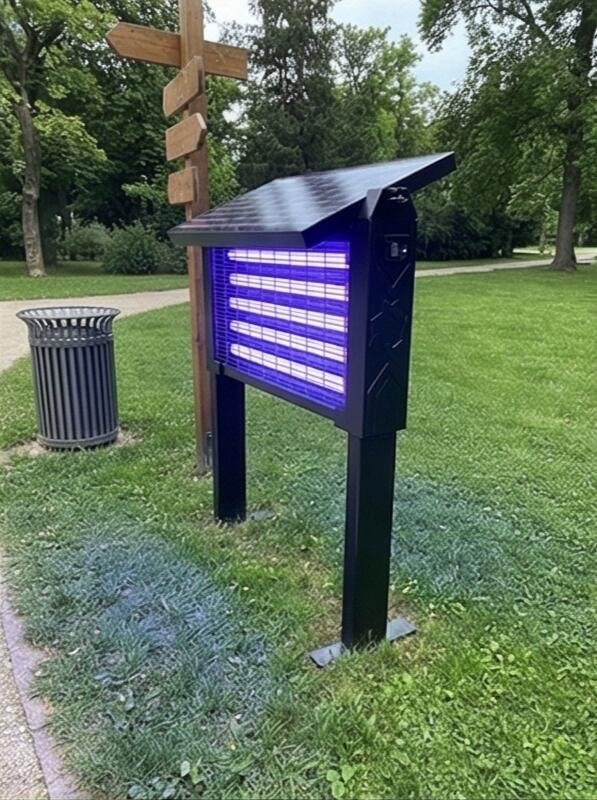 Solar insect-killer lamp installed in a park